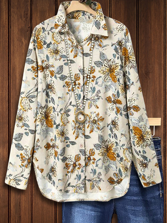 Line Floral Print Casual Blouse