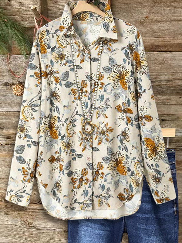 Line Floral Print Casual Blouse