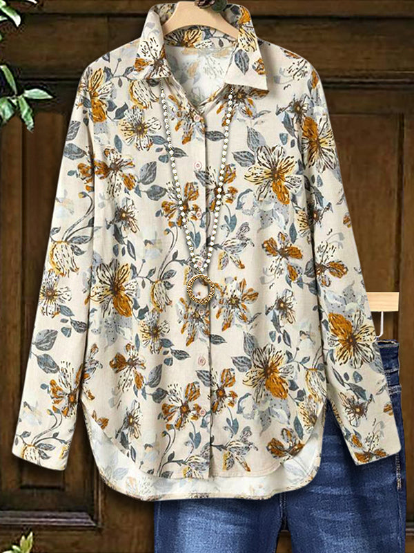 Line Floral Print Casual Blouse