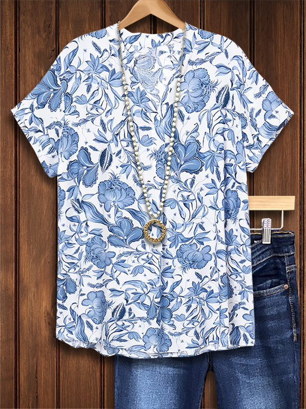 Vintage Floral Print Casual Blouse