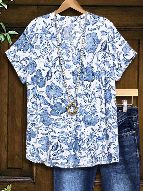 Vintage Floral Print Casual Blouse