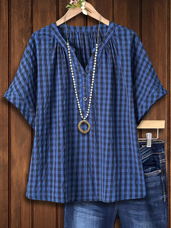 Vintage Plaid Print Casual Blouse