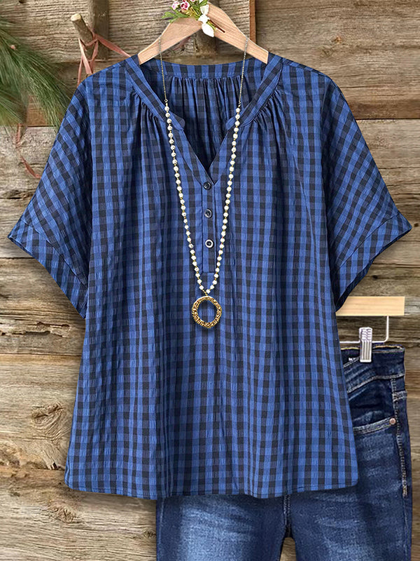 Vintage Plaid Print Casual Blouse