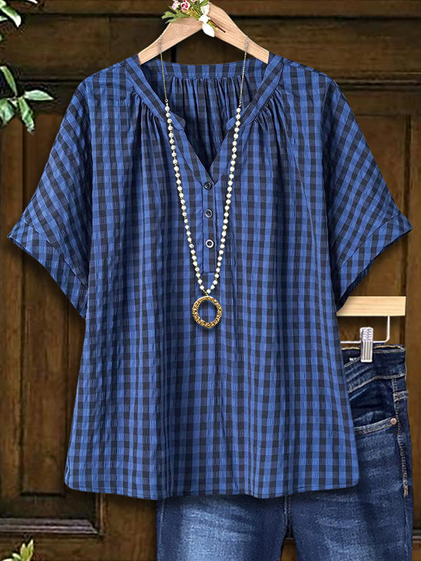 Vintage Plaid Print Casual Blouse