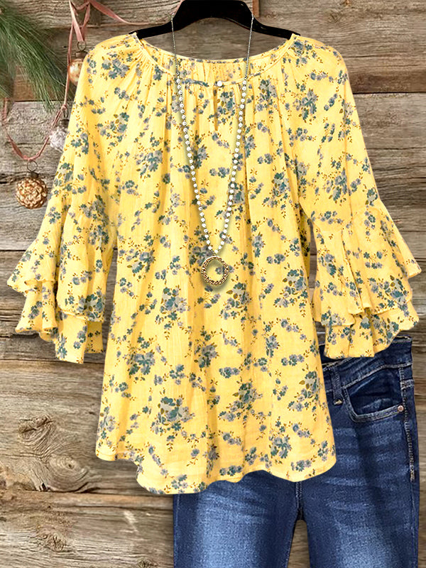 Floral Print Ruffled Casual Blouse