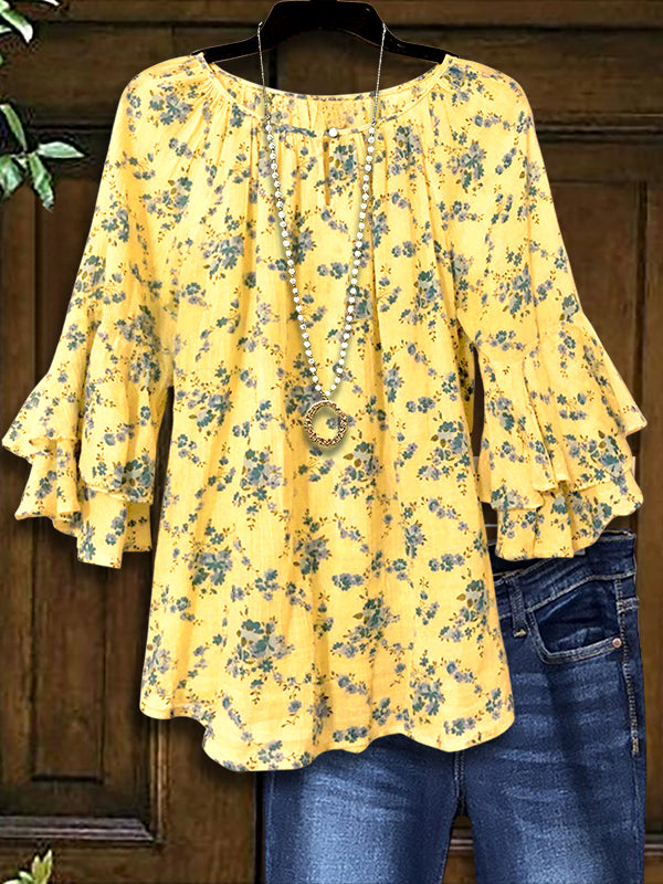 Floral Print Ruffled Casual Blouse