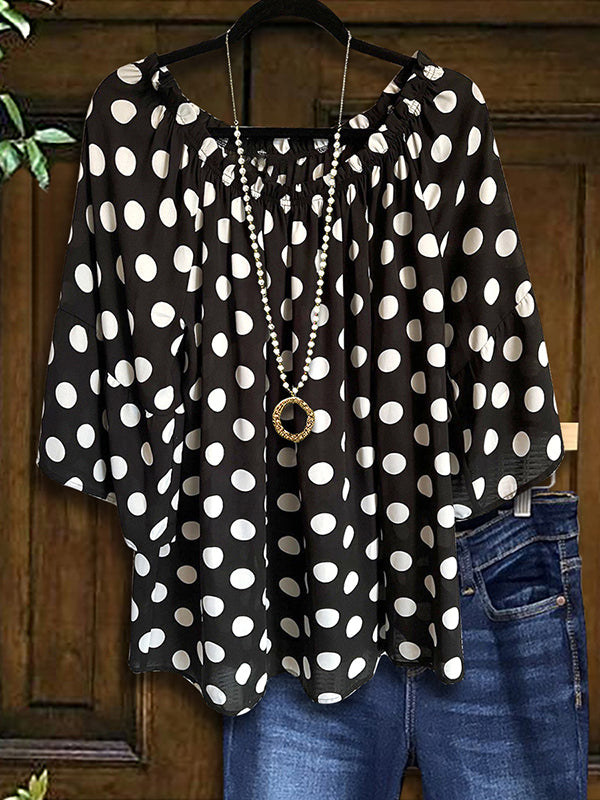 Black And White Polka Dot Print Casual Blouse