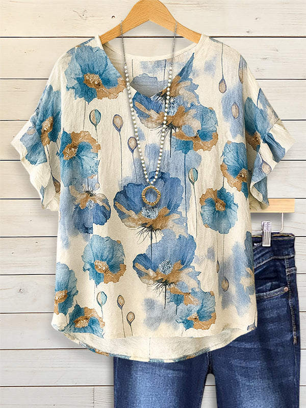 Blue Meadow Floral Linen Tee