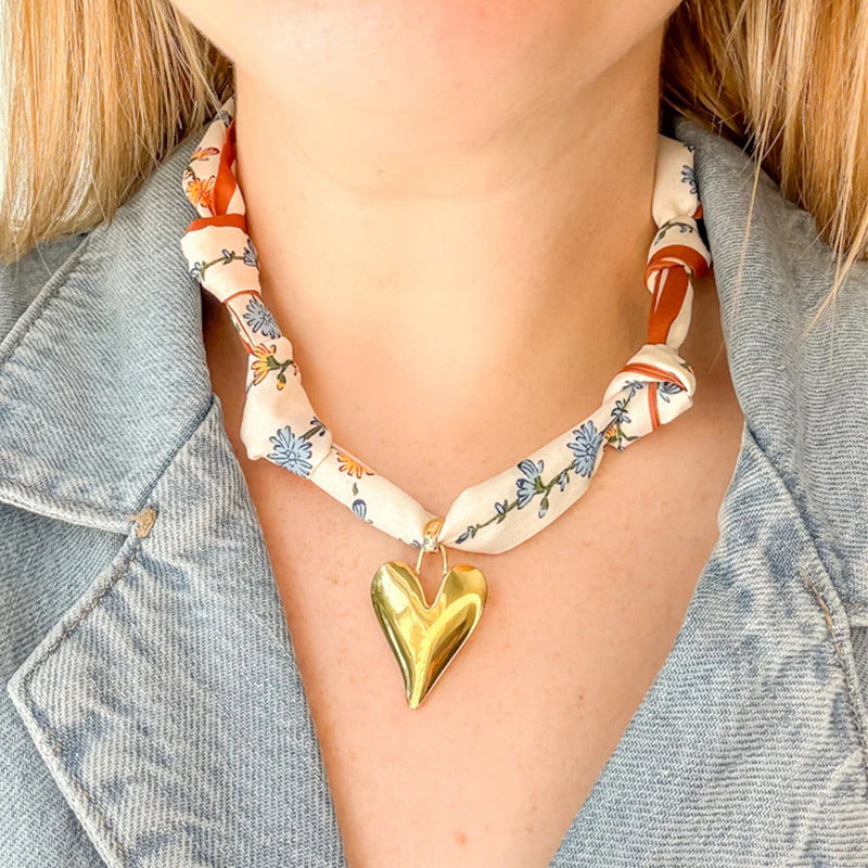Floral Scarf Heart Necklace