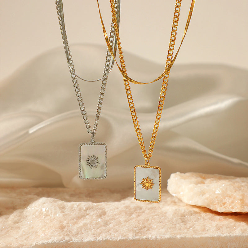 Double-Layer Geometric Shell Necklace