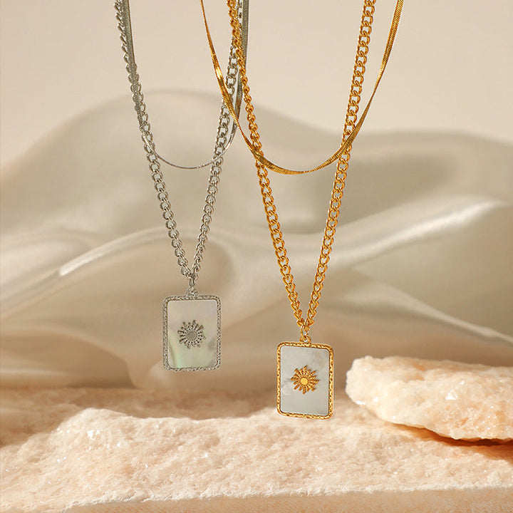 Double-Layer Geometric Shell Necklace