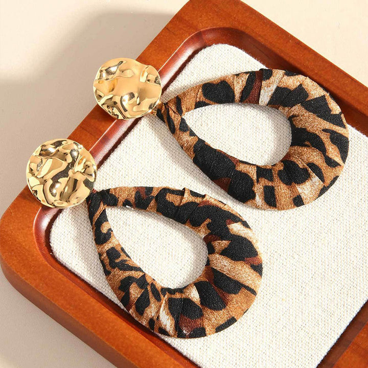 Leopard Accent Gold Drop Earrings