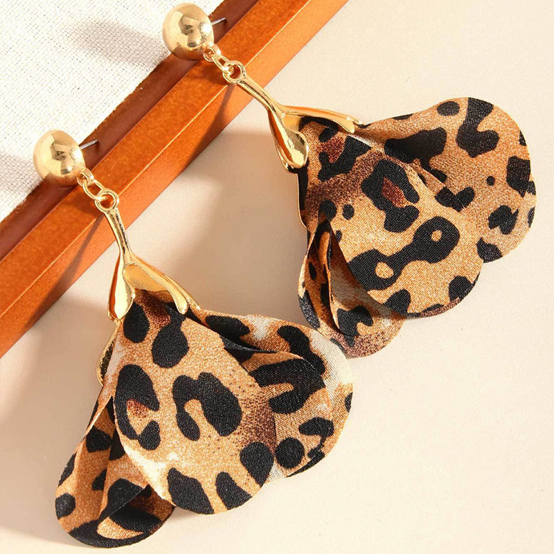 Leopard Accent Gold Drop Earrings
