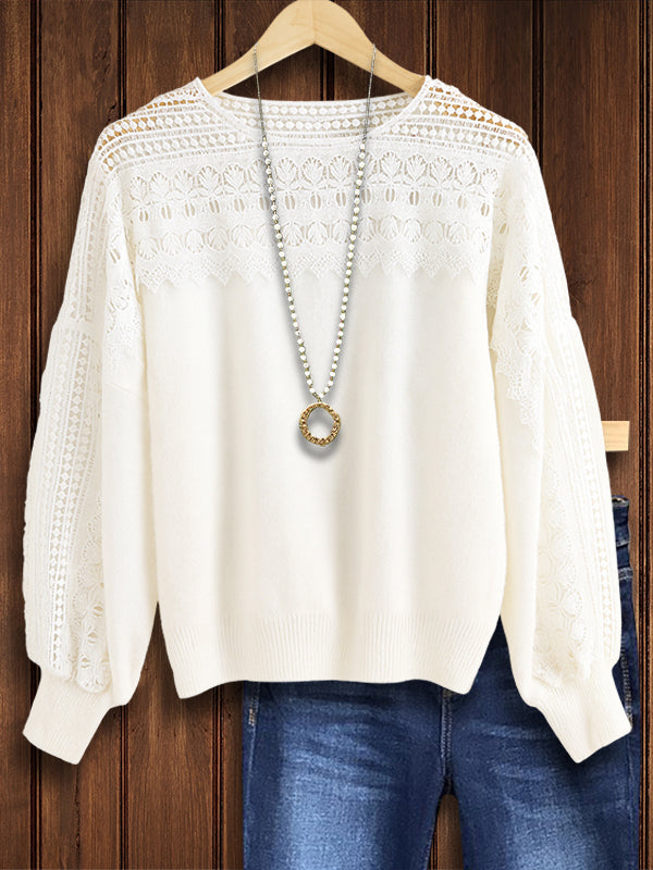 Ivory Lace Puff Sleeve Sweater