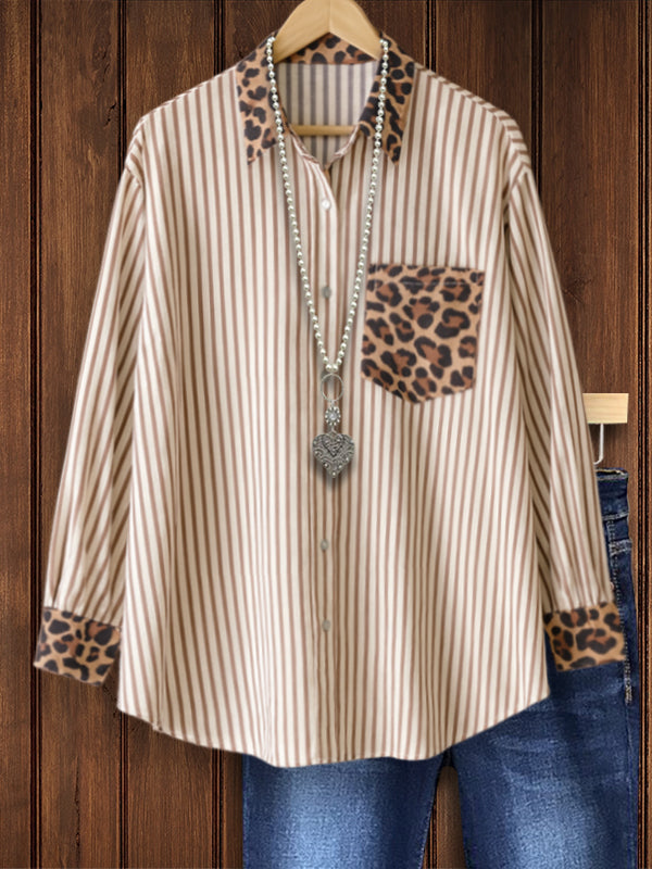 Savannah Striped Button-Up with Leopard Touch