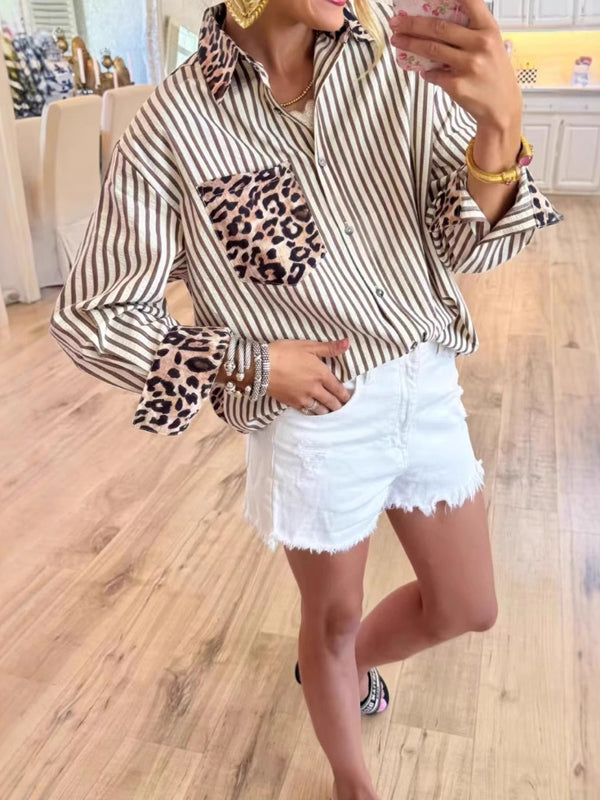 Savannah Striped Button-Up with Leopard Touch