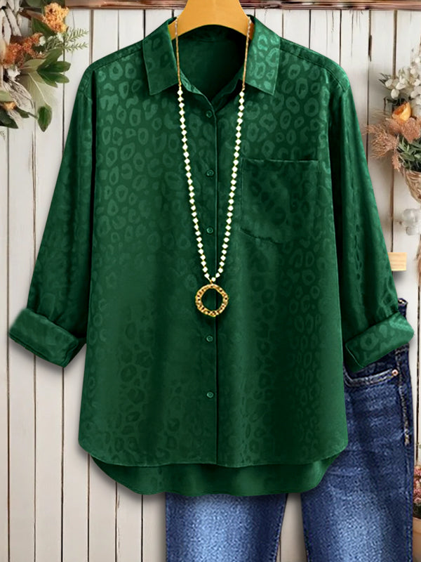 Leopard Print Satin Casual Blouse