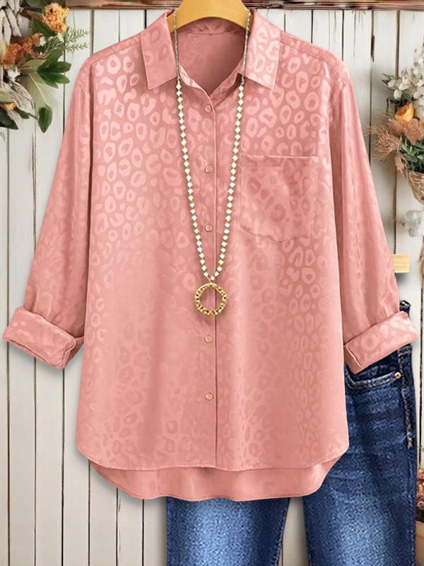 Leopard Print Satin Casual Blouse