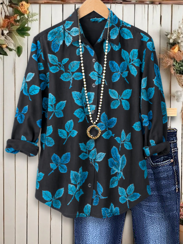 Midnight Teal Leaf Blouse