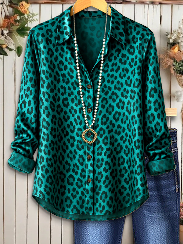 Emerald Leopard Satin Shirt