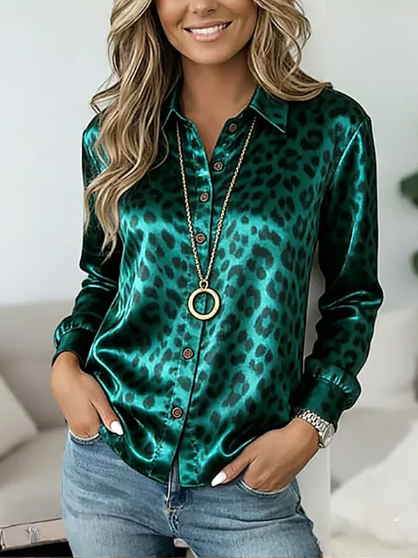 Emerald Leopard Satin Shirt