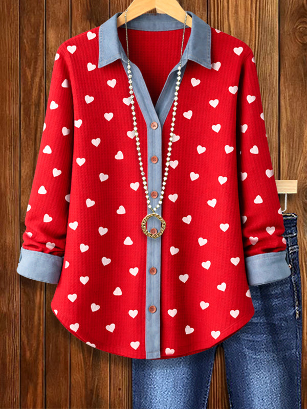 Red Heart Button Blouse