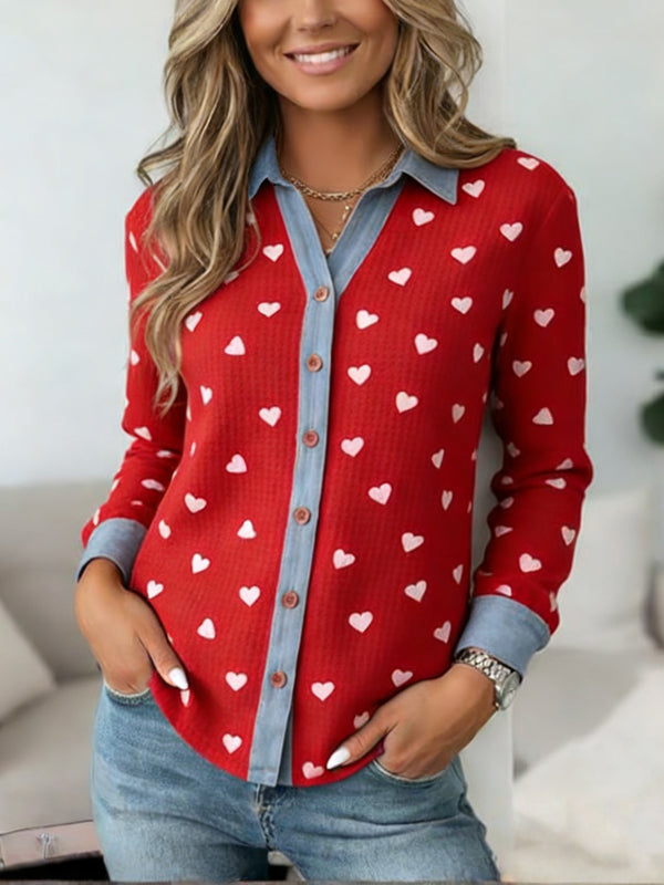 Red Heart Button Blouse
