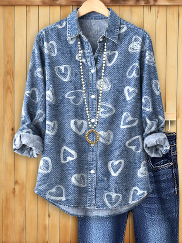 Denim Doodle Heart Shirt
