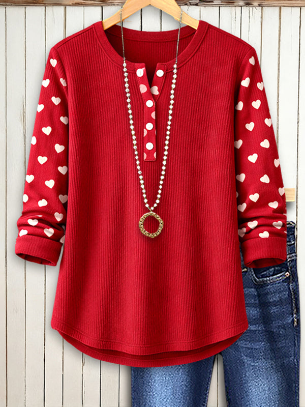 Cozy Red Henley Heart Top