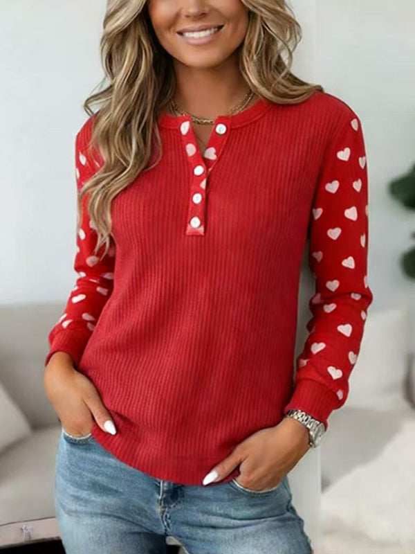 Cozy Red Henley Heart Top