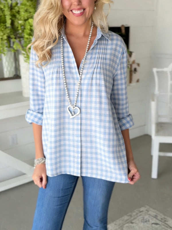 Sky Blue Gingham Button-Up Shirt