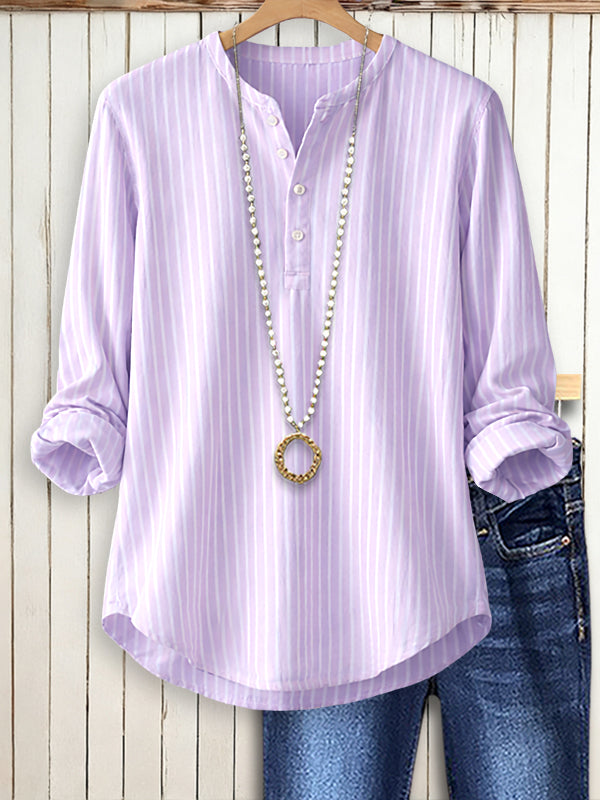 Pink Pinstripe Split-Neck Top