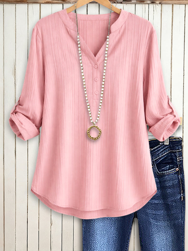Soft Blush V-Neck Button Tunic Top