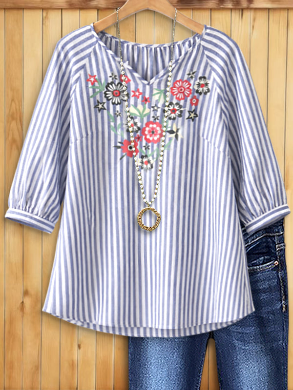 Blue White Striped Casual Blouse