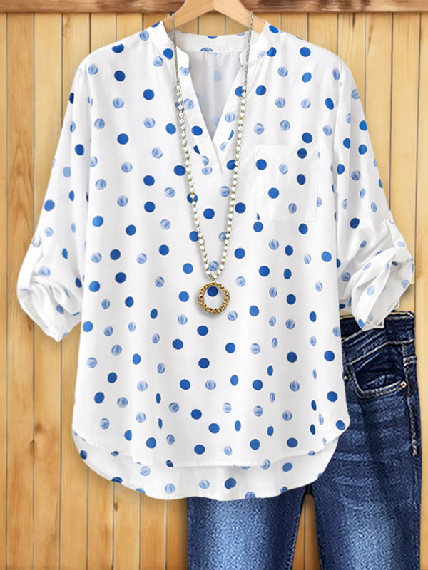Classic Charm Polka Dot V-Neck Blouse