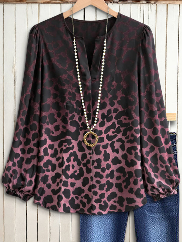 Gradient Leopard Print Casual Blouse