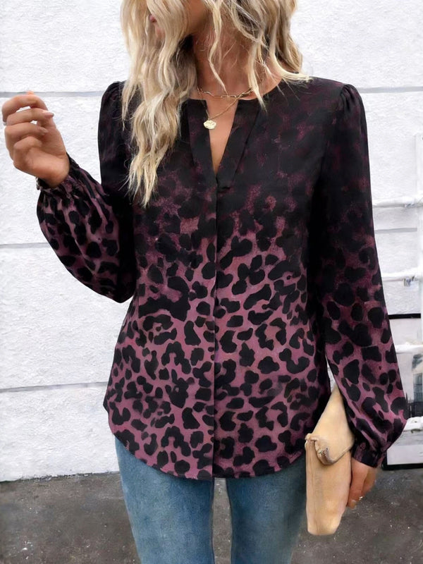 Gradient Leopard Print Casual Blouse