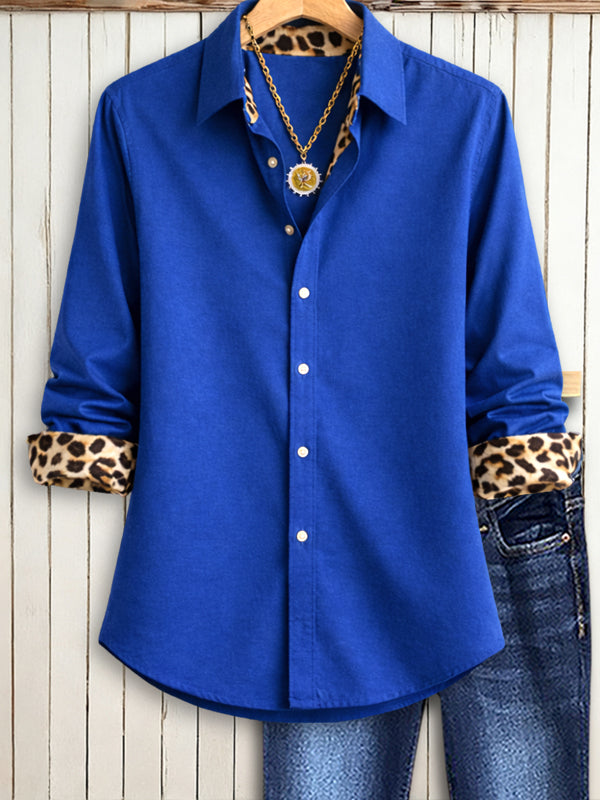 Emerald Leopard-Cuff Classic Shirt