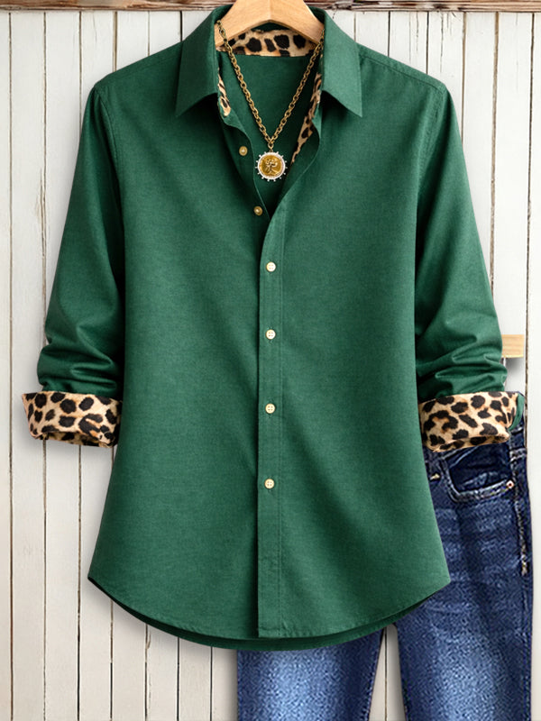 Emerald Leopard-Cuff Classic Shirt