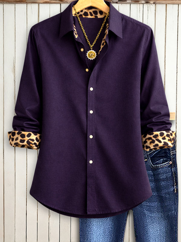 Emerald Leopard-Cuff Classic Shirt