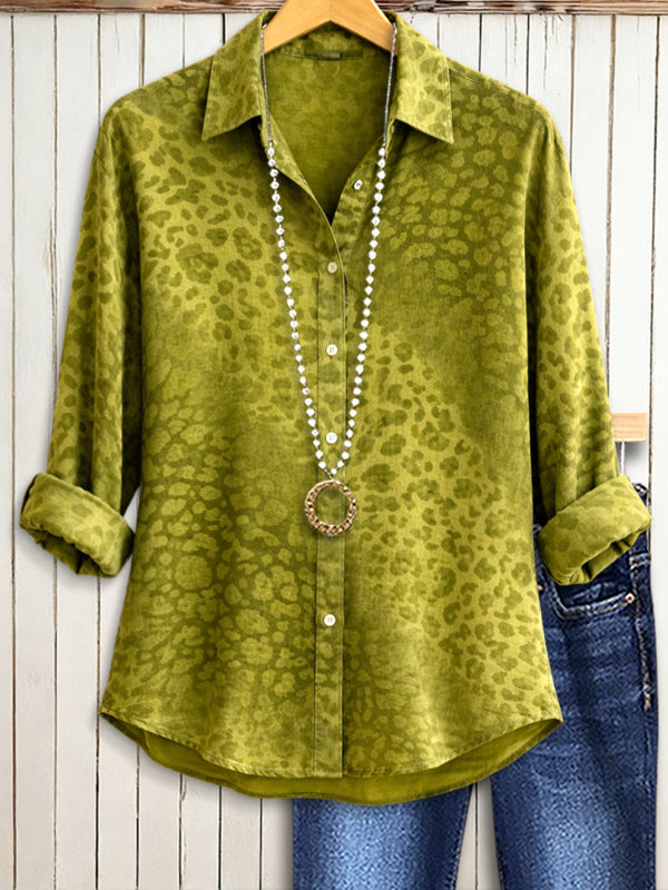 Olive Leopard Button-Down Shirt