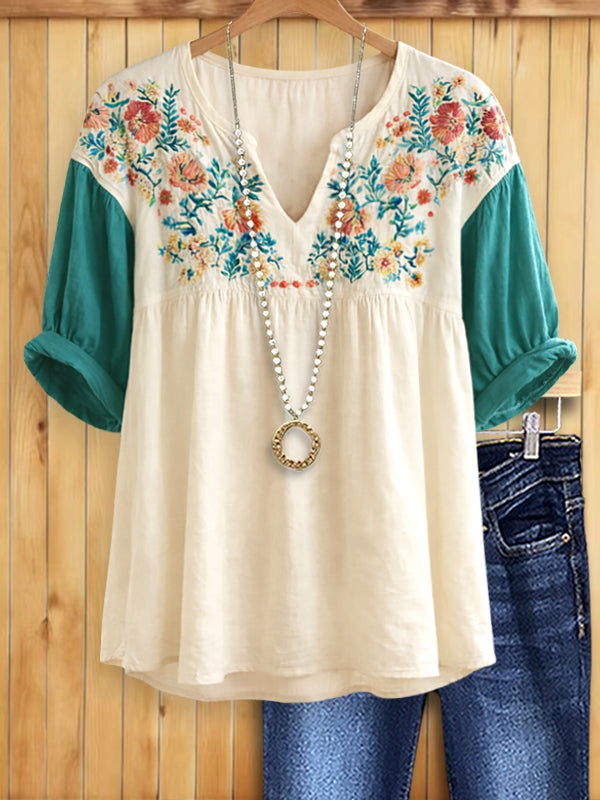 Prairie Bloom Embroidered V-Neck Top