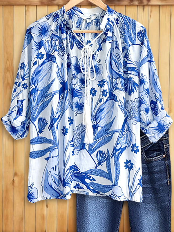 Coastal Blue Tie-Neck Blouse