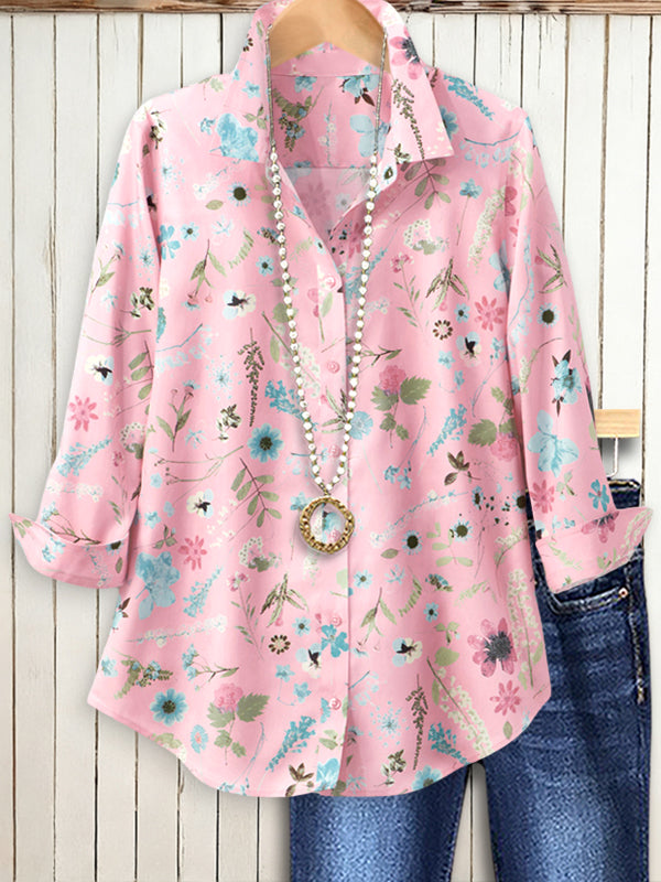 Pink Garden Button-Down Floral Blouse