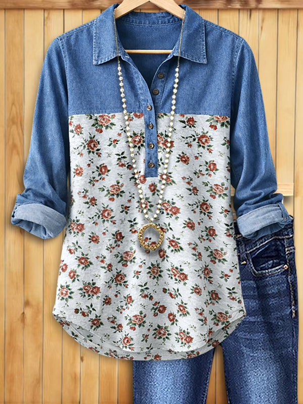 Meadow Breeze Denim Floral Top