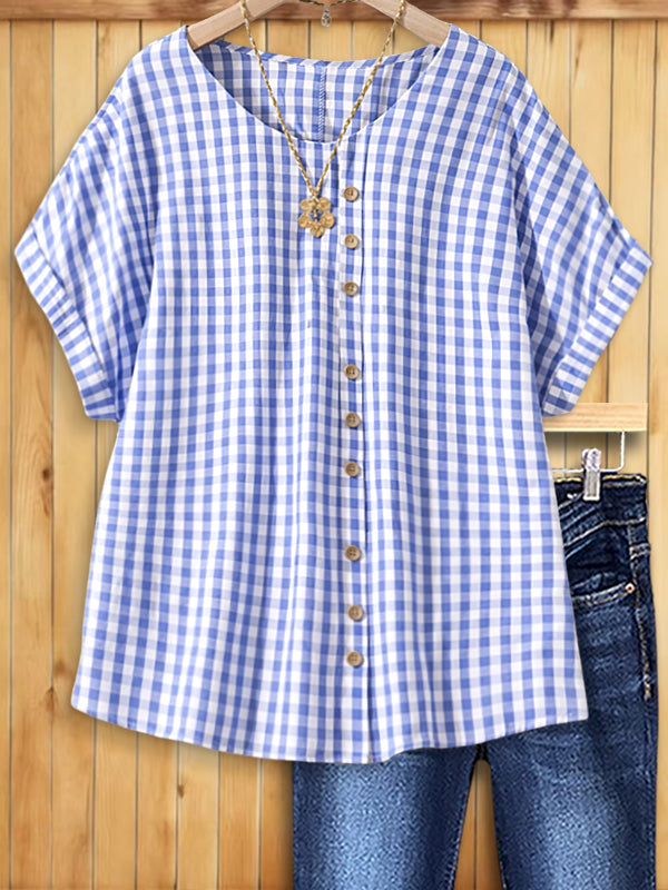 Bluebell Gingham Button Top