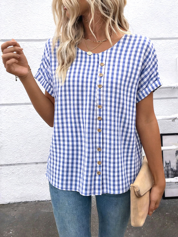 Bluebell Gingham Button Top