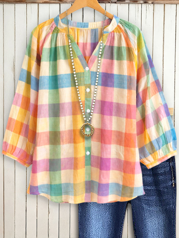Sunset Plaid Relaxed Blouse
