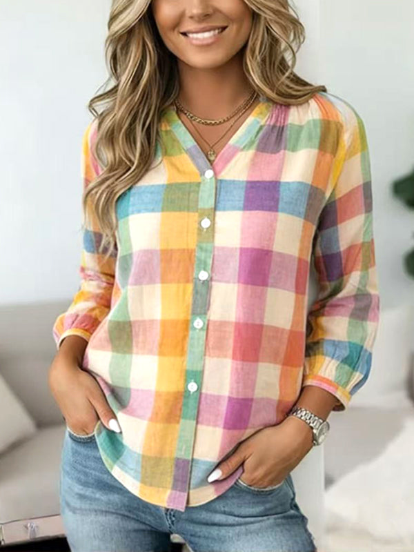Sunset Plaid Relaxed Blouse