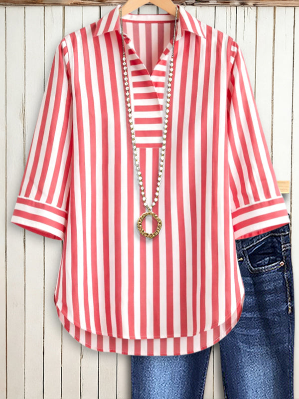 Sunset Stripe V-Neck Tunic Blouse